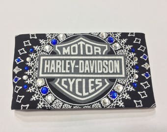 Indigo Harley Davidson Bandana All Cotton Made in USA Vintage Navy Dark Blue Red White Biker