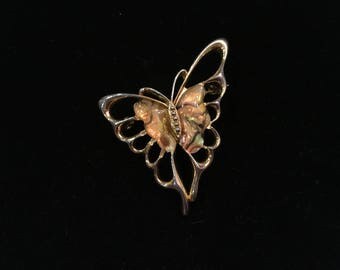 Vintage Brooch, Butterfly, Goldtone, Marbled Look in Body