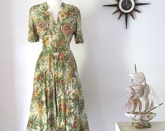 1940s Lucy Secor floral silky rayon day dress