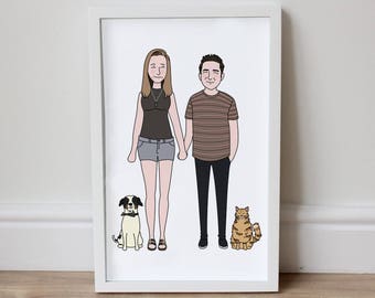 Unique Custom Portrait Clean Look Illustration|Couple|Family|Pets