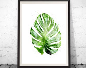 Monstera leaf poster, botanical leaf art, monstera leaf, botanical art, monstera watercolor, botanical poster, leaf art botanical watercolor
