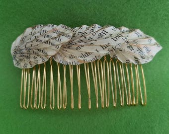 Recycled paper leaf hair comb,meaningful earth friendly hair comb, eco friendly gift, upcycled accessories, leaf hair comb, origami, paper