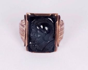 10K Yellow Gold Mens Cameo Estate Ring, Size 10.25