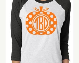 ON SALE Pumpkin Monogram Raglan Tee - Hocus Pocus Shirt - Women's Halloween Shirt - Halloween Raglan Tee - Women's Pumpkin Tee - Halloween T