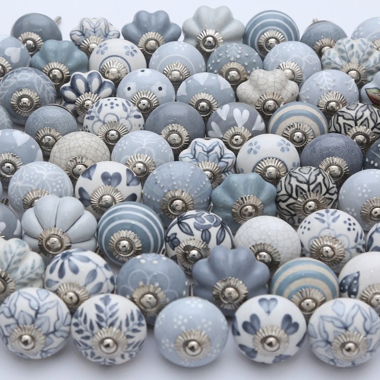 Grey & White Ceramic Knobs Ceramic Door Knobs Kitchen