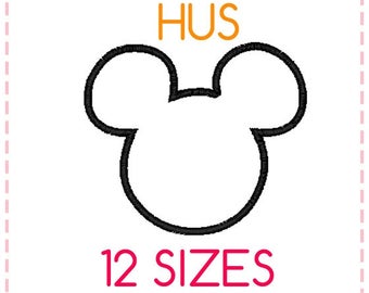 12 SIZES Mickey Mouse Applique Embroidery Design HUS Format,Embroidery Designs ,Machine Embroidery,Mickey Mouse Head,Instant Download