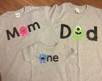 One Shirt - Family shirts - Monster theme - for birthday party - Monster Birthday - Set of Shirts for Kids, Babies, and Adults - Custom