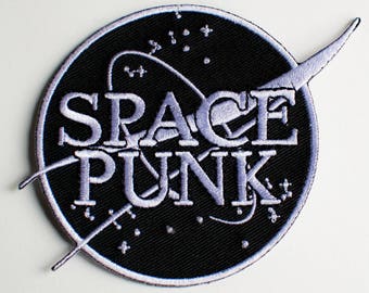 Space Punk Embroidered Patch -BLACK NASA style - Iron on -
