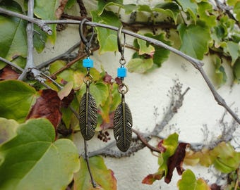 TURQUOISE feather earrings