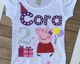 Peppa Pig Birthday Shirt, Girls Party Shirt, 2nd Birthday Shirt, Personalized Peppa Pig Party