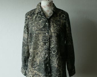 Vintage wool shirt Creation Atelier GJ Women's wool blouse Button up shirt Size 40 shirt Boho blouse Padded shoulders Bishop sleeve