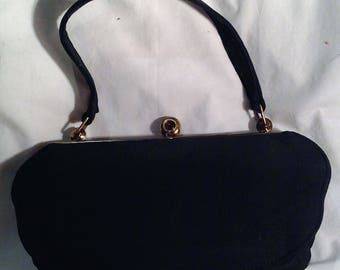 1940s Black Fabric Handbag / Purse