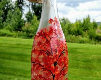 Hand Painted Autumn Tree with Falling Leaves