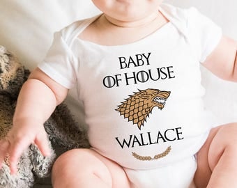 Game of Thrones Baby Onesie. House Name Personalized Game of Thrones Baby Bodysuit. Perfect Baby Shower or Birthday Gift. Custom Baby Shirt.