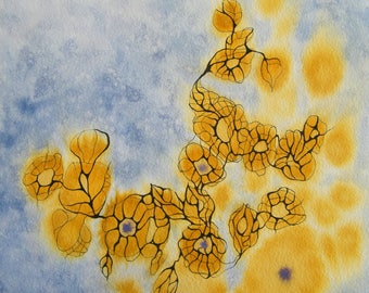 Art abstrait contemporain - Encres sur papier "Envolée solaire" - Oeuvre originale