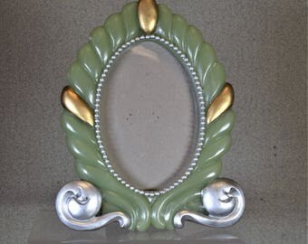3 1/2 x 5 Art Deco style Photo Frame Green and Silver