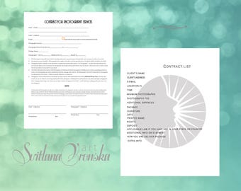 PHOTOGRAPHY CONTRACT model release for photographers photography template, instant download