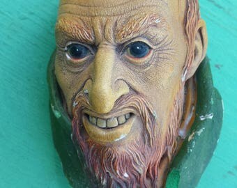 Vintage 1964 Bossons FAGIN Chalkware Head Sculpture Wall Plaque 1960s Bossons Congleton England Head, Retro Folk Decor