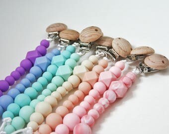 Silicone & Wood MONO Pacifier Baby Teether Holder Clip - Mordedor - Chupetero - Schnullerkette - Attache tétine - Portaciuccio - dummy chain
