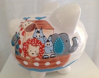 Personalized Large Piggy bank Noah's Ark- Baby's 1st Christmas, Christening, Baptism, Birthday, Newborn Gift