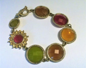 Vintage Liz Claiborne Gold Tone Bracelet, LC Bracelets, Liz Claiborne Jewelry, Liz Claiborne, Faux Gemstones, Cabachons, Orange Stones