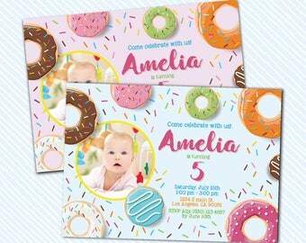 Digital Printable Donut Birthday Invitation. Girl Birthday Party. sprinkle birthday invite