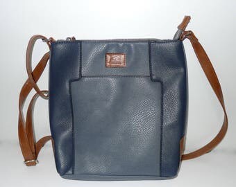Roots 73 gray/blue cross body faux leather bag purse - zip closure