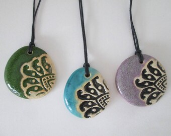 turquoise pendant, ceramic pendant necklace, green ceramic necklace, pottery handmade, bohemian pendant, ceramic jewelry, ethnic pendants