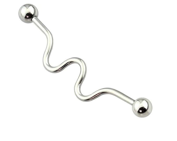 316L Surgical Steel Wave Industrial Barbell with Balls