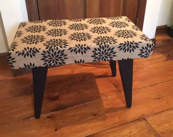 Vintage burlap flower covered bench