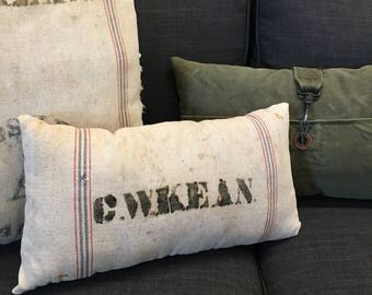vintage feed sack pillow // grain sack pillow // salvaged feed sack // lumbar pillow