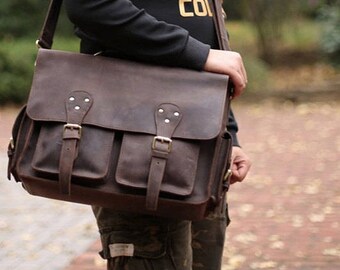 Brown Leather Messenger bag/ Leather Shoulder Bag/ Leather Briefcase / Leather School Bag/ Personalized Bag