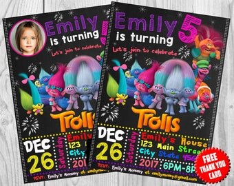 Trolls Birthday Invitation, Trolls Invitation Download, Trolls Invitation, Trolls Invite, Trolls Party, Trolls Invitation with Photo