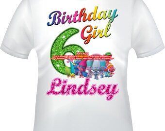YOU PRINT - Trolls Birthday Girl iron on - Any Age, Trolls iron on, Trolls Birthday shirt decal, Trolls T-shirt decal - TROLLS