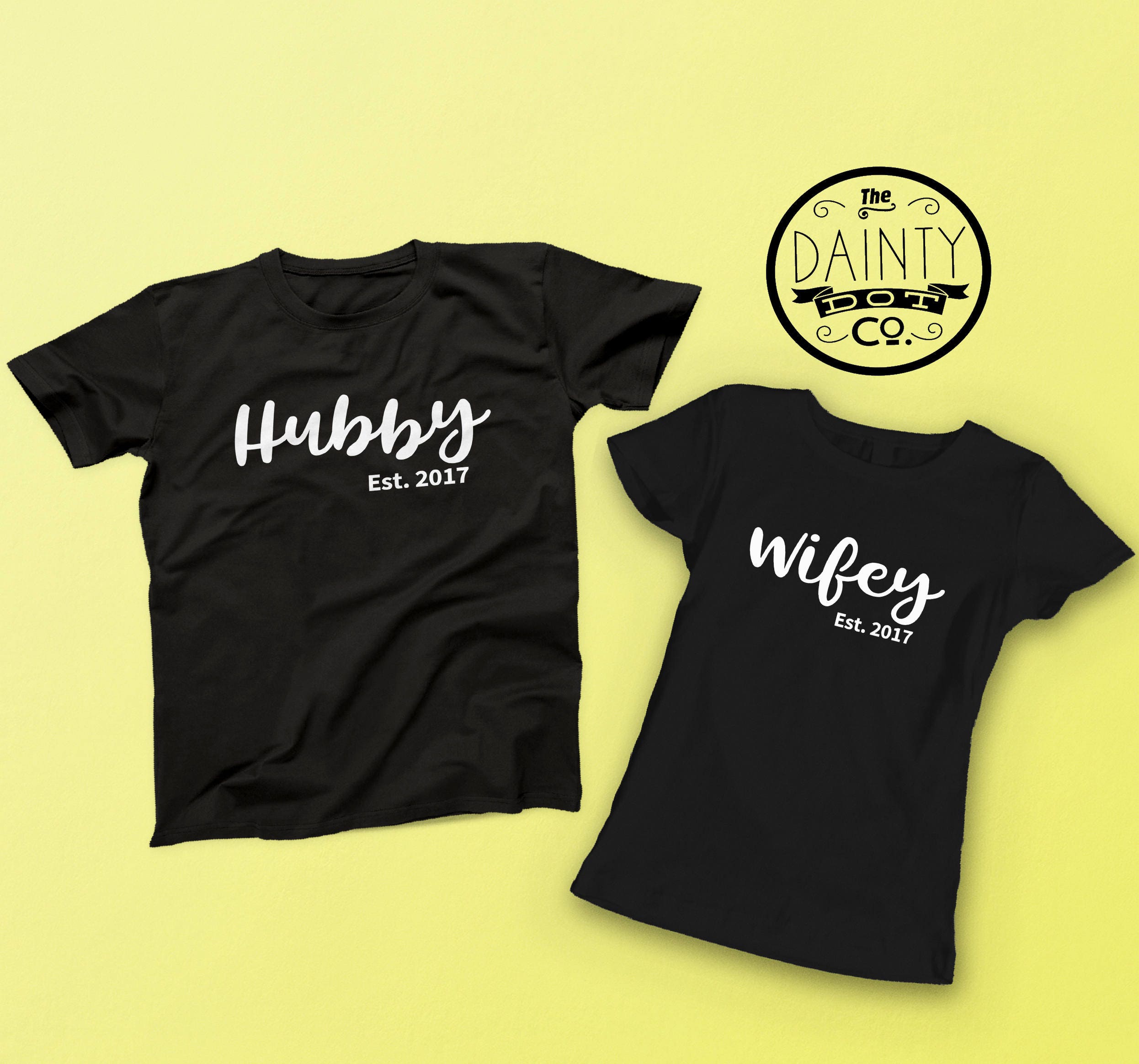 Hubby Wifey Matching T Shirt Set Honeymoon Mens T Shirt