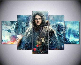 5 Panels Game of Thrones Jon Snow Daenerys Targaryen White Walker Canvas Art Multi Grouped Art Work asoiaf GOT