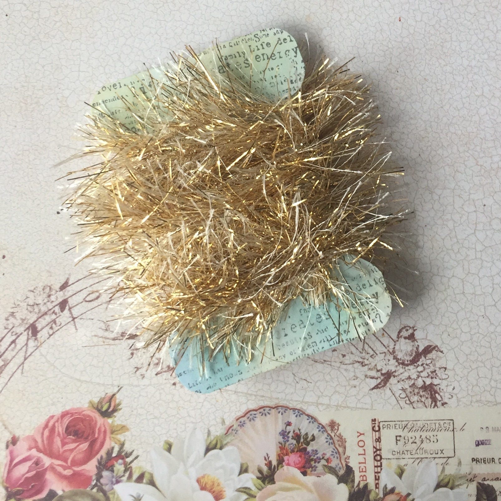 Gold Glitter Eyelash Trim Metallic Eyelash Yarn for Journals