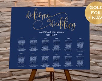 Wedding Seating Chart Template - Navy and Gold Wedding - Welcome Wedding Seating Chart Sign Printable - Downloadable wedding #WDHSN8185