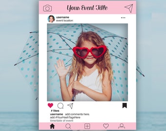 Instagram Editable Photo Prop Frame, Pink Photo Booth Prop, Weddings,Birthday, Baby or Bridal Shower, Template, Instant Download PDF