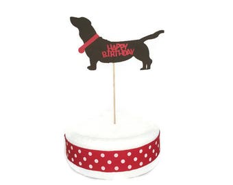 Sausage Dog Happy Birthday Cake Topper-Dog theme party,dog cake topper,dachshund,