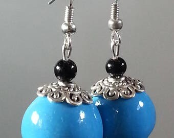 earring - dangle ceramic earrings - Silver Earring - Bohemian earring Blue - Blue dangle earring