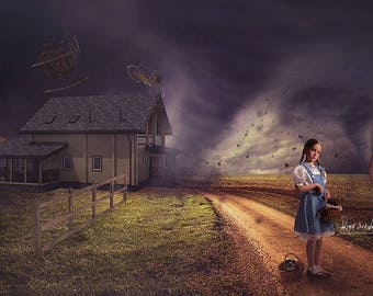 2 Halloween Digital Backdrops, Wizard of Oz Backdrop, Fairytale background, Farm House, Tornado , OZ, Twister overlay, Cyclone, Dorothy,Toto