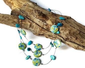 Green and blue MULTISTRAND necklace