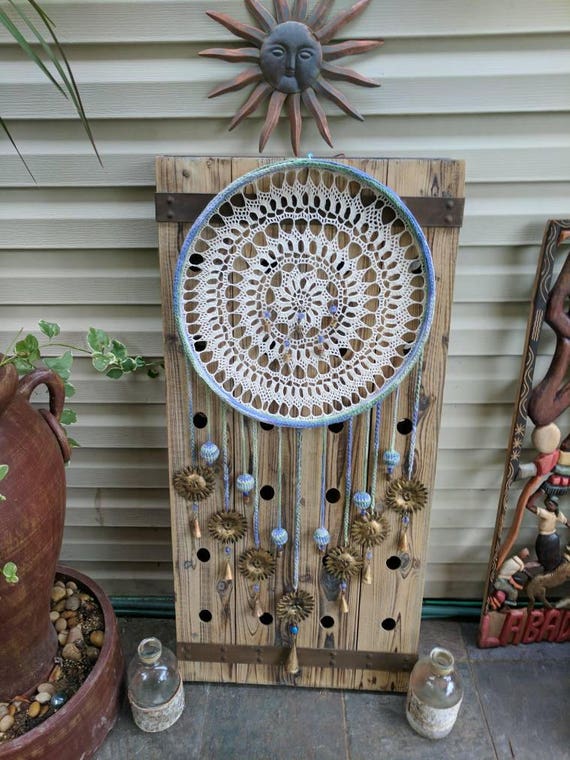 Freya. Hand crochet wind chime dream catcher indoor outdoor