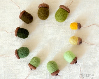 10 Felted Acorns. Home decor. Eco Friendly. Ready to Ship