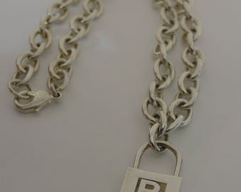 Tiffany & Co Sterling Silver "B" Padlock Pendant Necklace