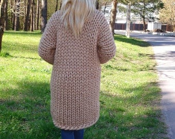 Chunky Wool Cardigan, Super thick cardigan, Arm knit sweater, Thick sweater, Merino wool cardigan, Chunky wool coat, Chunky wool sweater,
