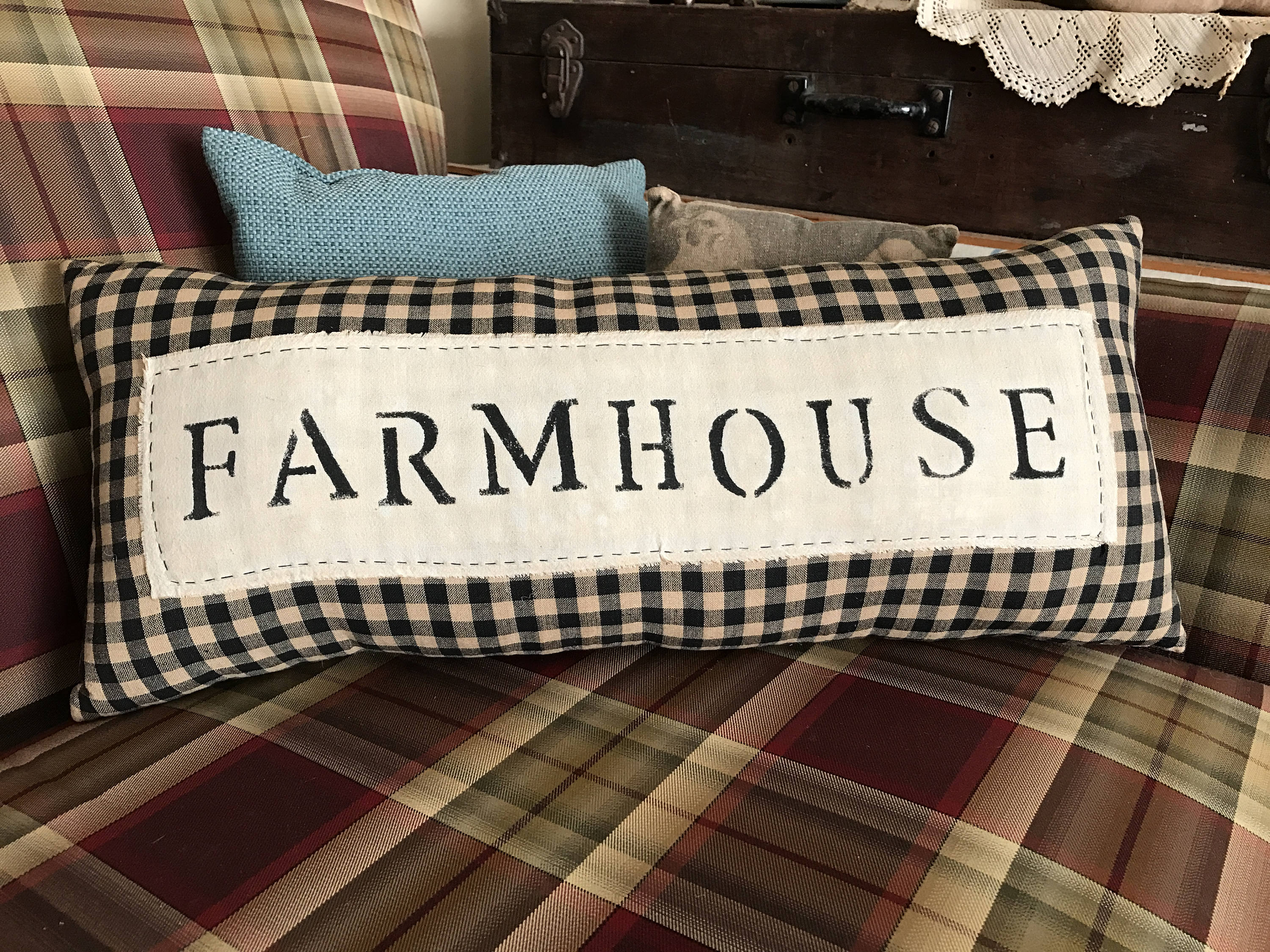 Farmhouse Pillows/ Handmade/ Black and Tan Check Pillow ... Farmhouse Pillows Handmade Black and Tan Check Pillow