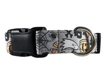 Halloween Cat Collar Gray - Halloween Collars for Dogs - Small Pet Collar - Large Pitbull Collar - Boy Dog Collar - Girl Dog Collar