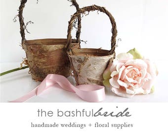 2 sizes, bohemian wedding, rustic flower girl basket, bohemian wedding decor, flower girl basket birch, farmhouse chic, barn wedding,
